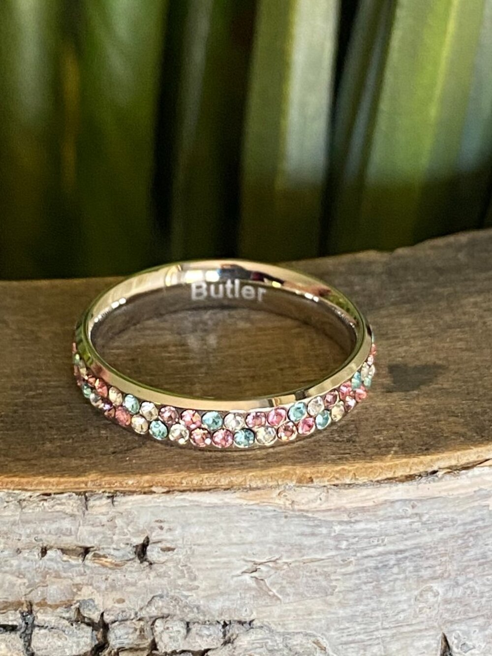Butler Fifth Avenue AB Swarovski Crystal Eternity Band ring Sz 8 Rhodium Plated